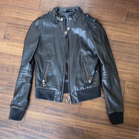 Rudsak Short Leather Boomer Jacket Black Small - Picture 1 of 7